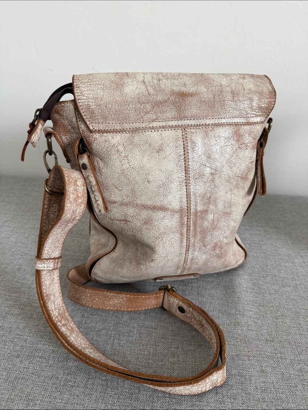 Distressed White Crossbody Bag with Buckle Flap - Picture 13 of 15